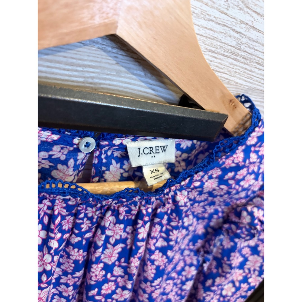 J.Crew Womens Blue Pink Floral Ruffle Shoulder Lace Trim Blouse XS - Picture 4 of 6